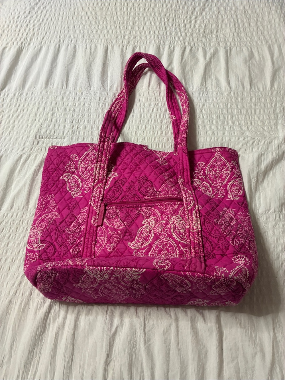 Quilted Paisley Tote Bag - Hot Pink